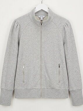 Nine West Gray Bomber Jacket with Ribbed Cuffs